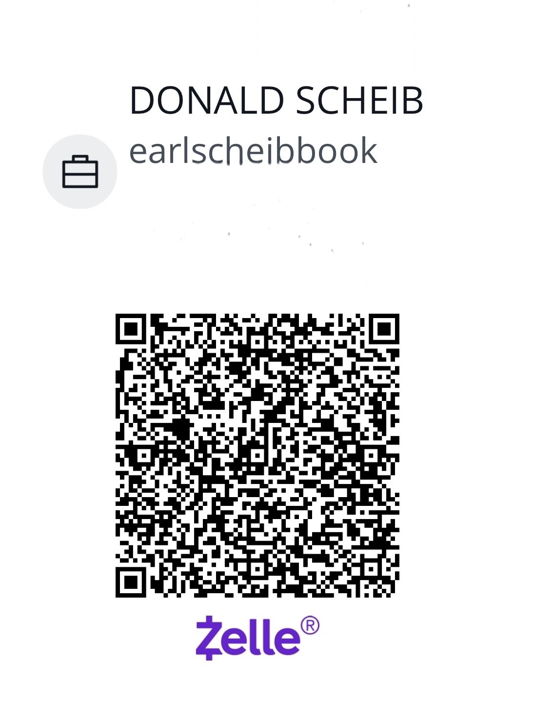 Zelle QR code for Donald Scheib, Scheibdon@yahoo.com